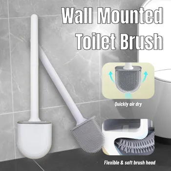 1 spazzola per WC con manico lungo da appendere alla parete, spazzola per pulizia in silicone, durevole, facile da pulire, adatta per la pulizia della toilette del bagno 1