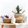 Handmade Bamboo Storage Baskets Foldable Laundry Straw Patchwork Wicker Rattan Seagrass Belly Garden Flower Pot Planter Basket 3