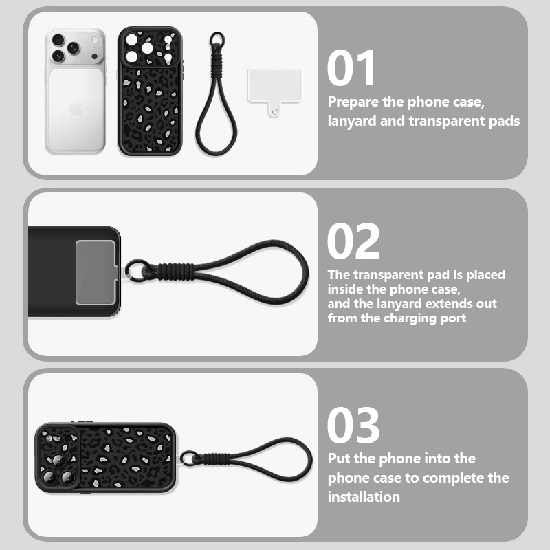 Leopard Print Shockproof Phone Case with Strap - Soft TPU Lanyard Cover