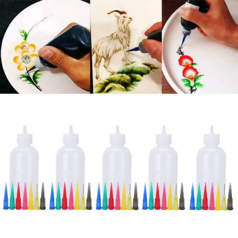 5pcs 50CC Needle Tip Applicator Cake Decorating Art Bottle Condiment Dispenser Glue Squeeze Bottle for Oil DIY Craft Painting syrup dispenser jam squeeze bottles condiment bottles