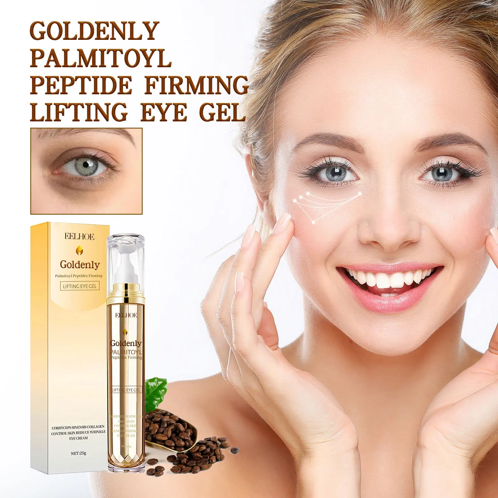 Eelhoe Gold Palm Coffee Eye Cream Fading Wrinkle Dark Circles Moisturizing Firming Eye Skin Anti-Wrinkle Cream Makeup Set eye makeup set makeup set makeup kit