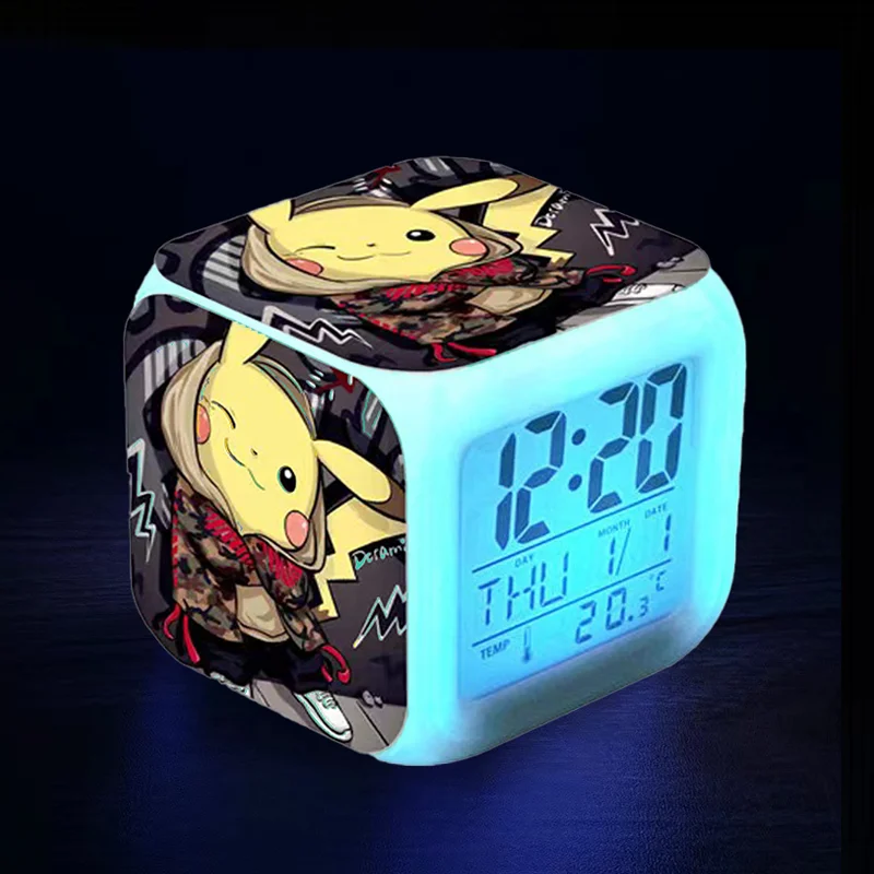 Anime Kids Alarm Clock Pokemon Pikachu 7 Colors LED Color Changing