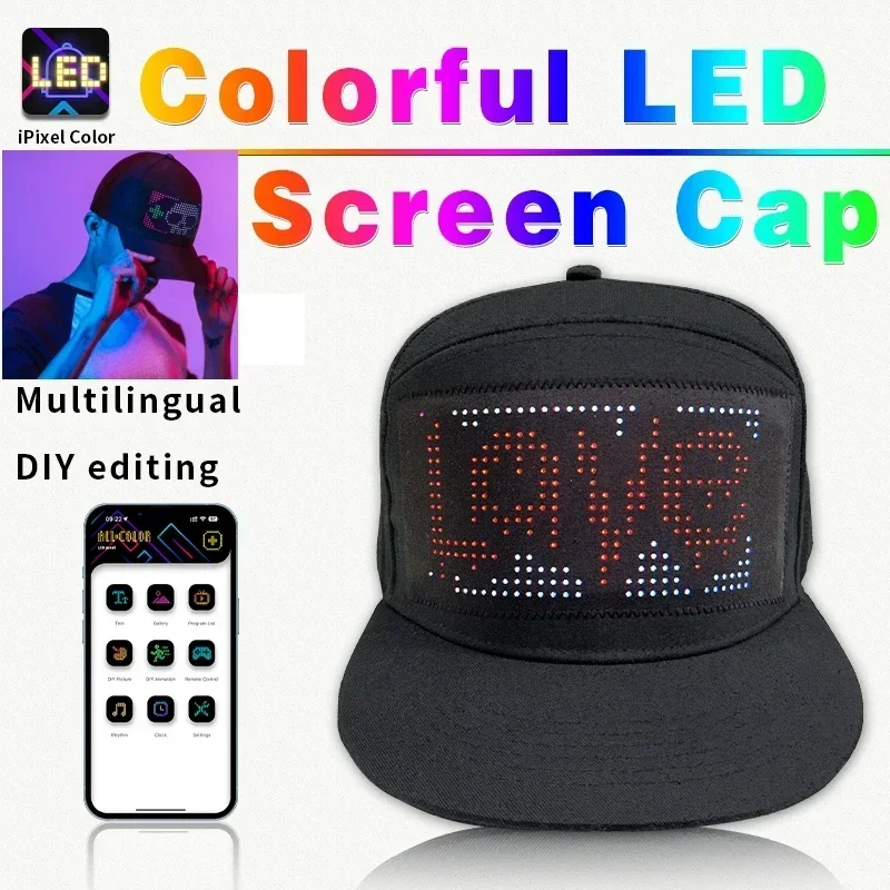 LED Glowing Hat 5V LED Matrix Scrolling Text Display Message Pattern Programmable APP Multilingual Disco Party Cool Baseball Cap led light led modules led module