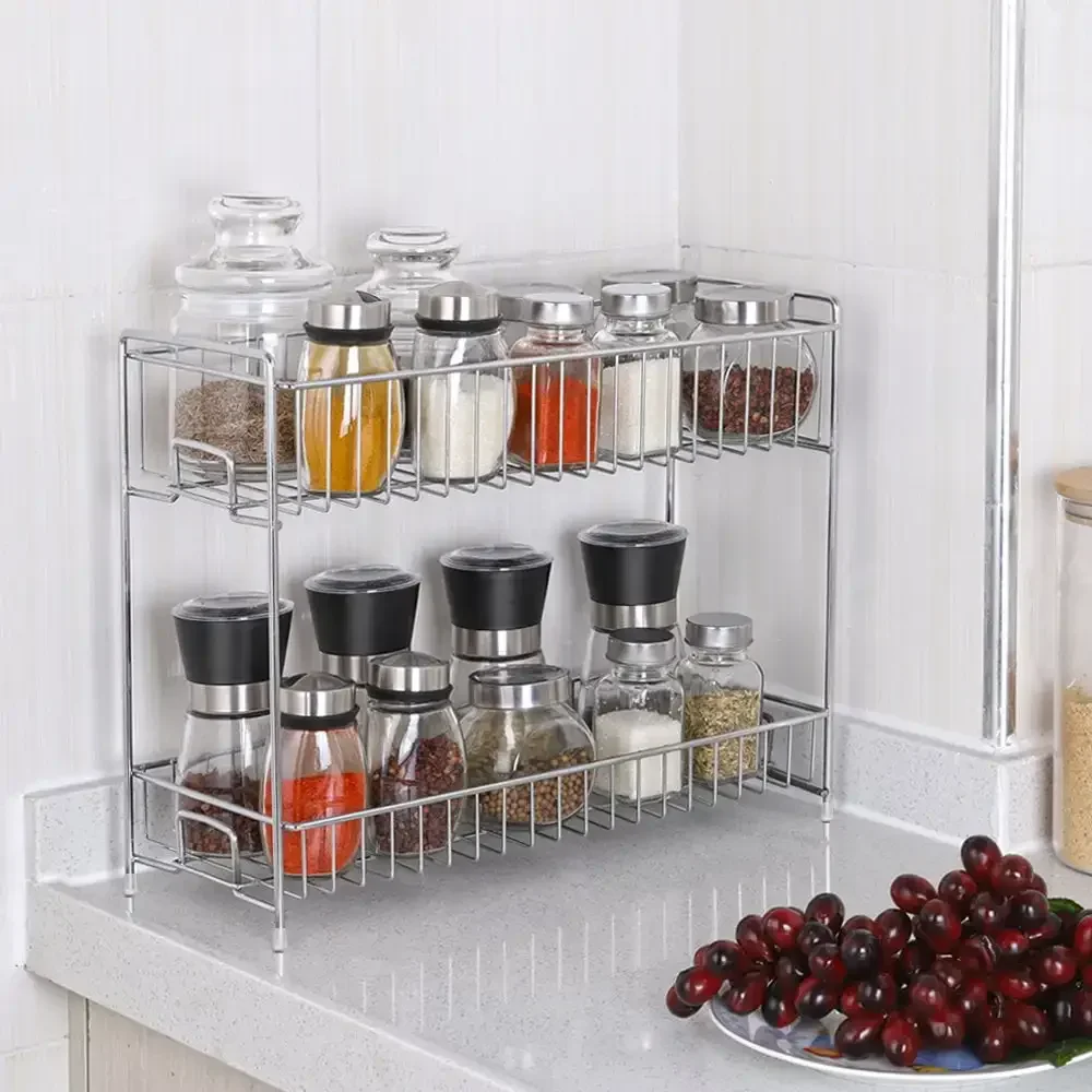 

2-Tier Standing Rack Countertop Storage Organizer - Silver, Kitchen Items, Kitchen Organizer, Home Organization and Storage