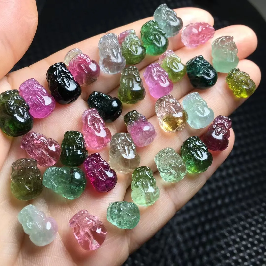 

1 Pc Fengbaowu Natural Tourmaline Pixiu Jewelry Making For Pendant Bracelet Crystal Carved Animal Jewelry Gift DIY Accessories