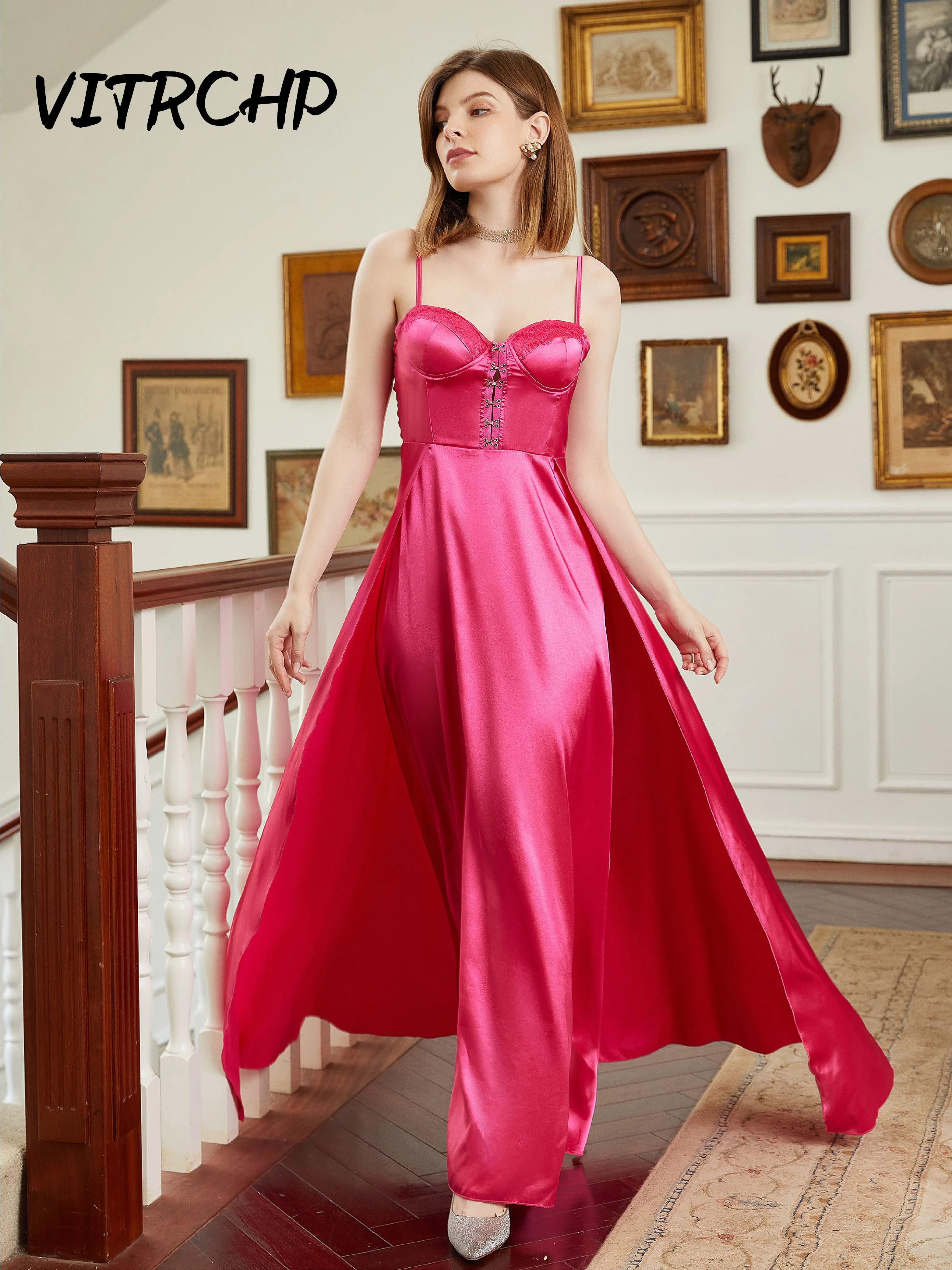 

Блестящее атласное вечернее платье для выпускного вечера, коктейльное платье с высоким разрезом с двух сторон, драматическое платье для выпускного вечера, платья на бретелях-спагетти