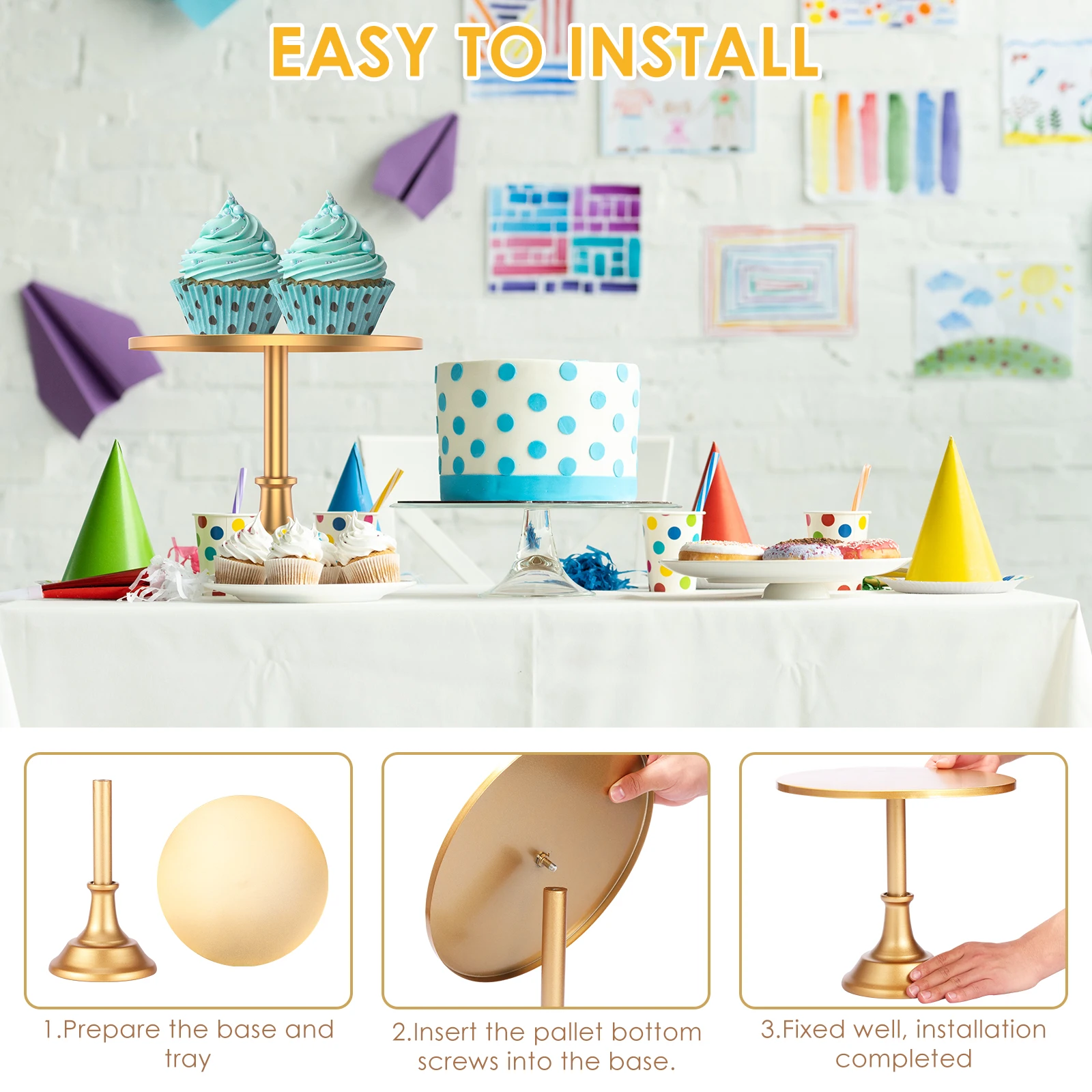 부드러운 금속 케이크 디스플레이 라이저, 실용적인 케이크 서빙 스탠드, 디저트 디스플레이 거치대, 홈 파티용, 3 개 크기