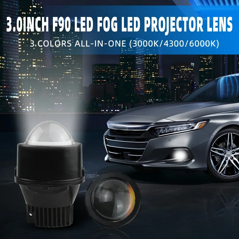 

2pcs 3 Inch Bi-LED Fog Projector Lens 3000K, 4300K, 6000K - Waterproof and Universal Fit for Honda Toyota Nissan Valeo