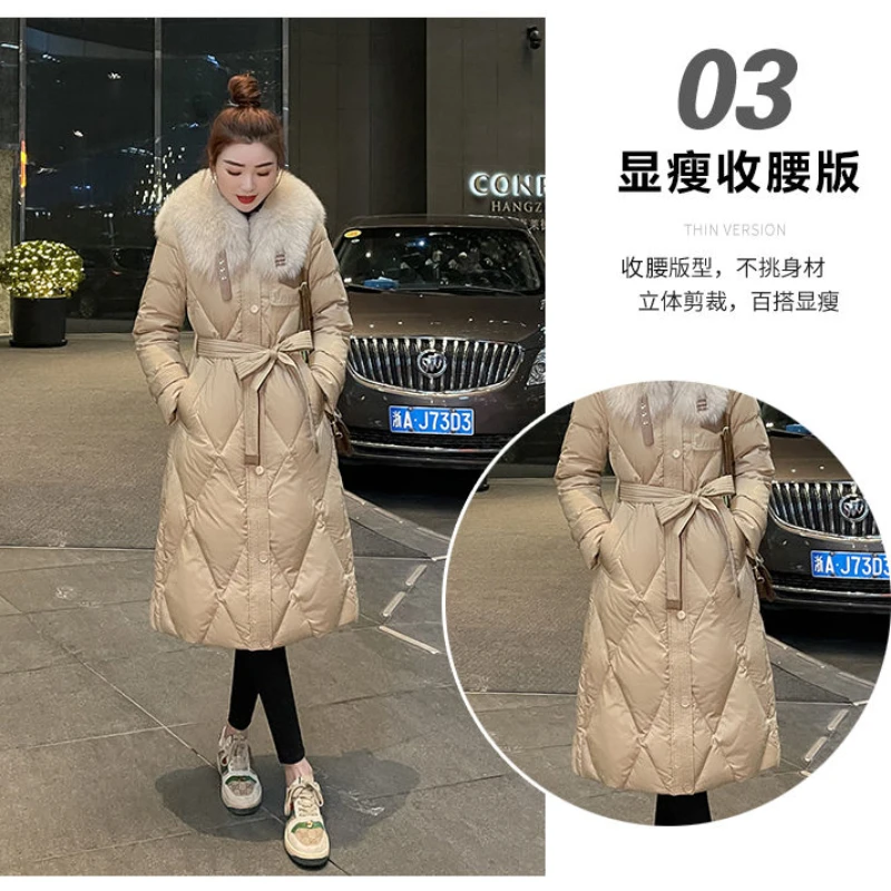2023 New Women Down Jacket Winter Coat Female Wear A Big Fur Collar  Parkas Long  Pattern Outwear  Thicken Overcoat