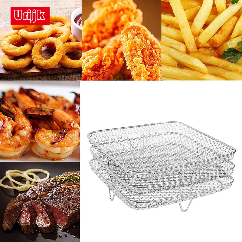Square Threetier Air Fryer Grill Grid Stainless Steel Air Fryer Tools