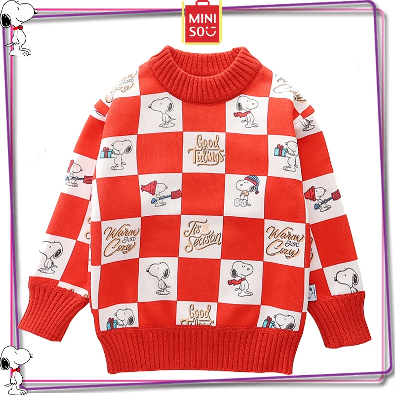 

Miniso Snoopy Children's Sweater Y2K Cartoon Cute Boys and Girls' Knitted Sweater Winter Warm Sweater Top Long Sleeve Gift