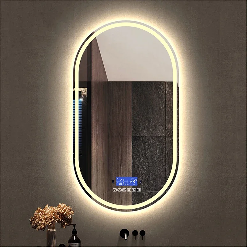 

Oval LED Vanity Bathroom Mirror Whit 3 color Light+Bluetooth+Intelligent defogging+Human-body induction Makeup Frameless mirror
