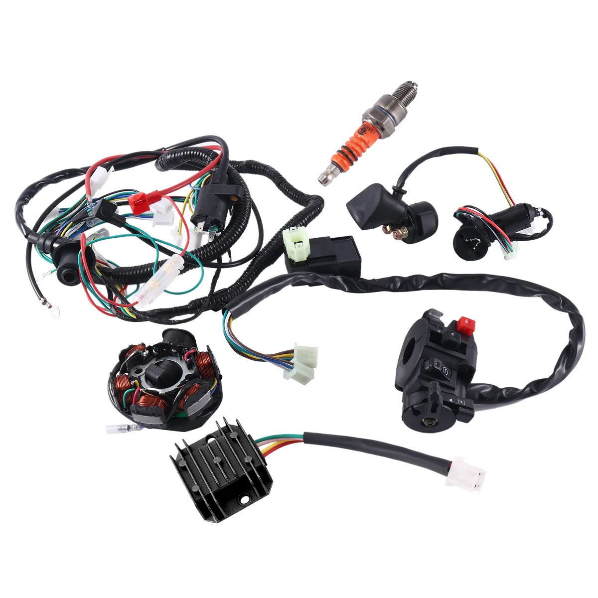 

ATV Wiring Harness Kit, with CDI Stator Regulator Ignition Switch Solenoid Relay for GY6 125Cc 150Cc ATV 4-Stroke Parts