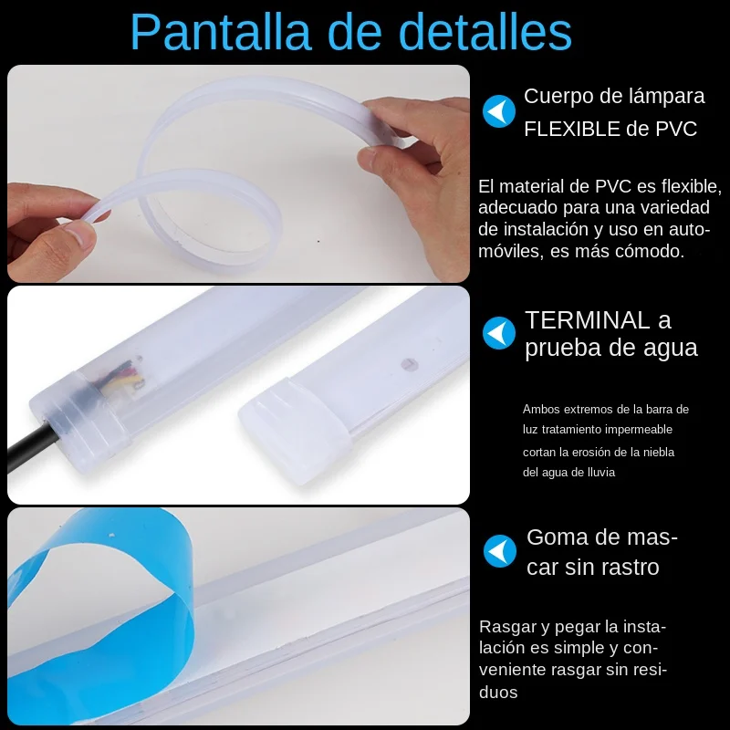 Luz Led de Circulación Diurna para Coche, Cinta Flexible, Resistente al Agua, Luces Delanteras Automáticas, Blancas, Intermitente de Señalización, Amarilla, Luz de Freno, 12 V, DRL, 2 Unidades