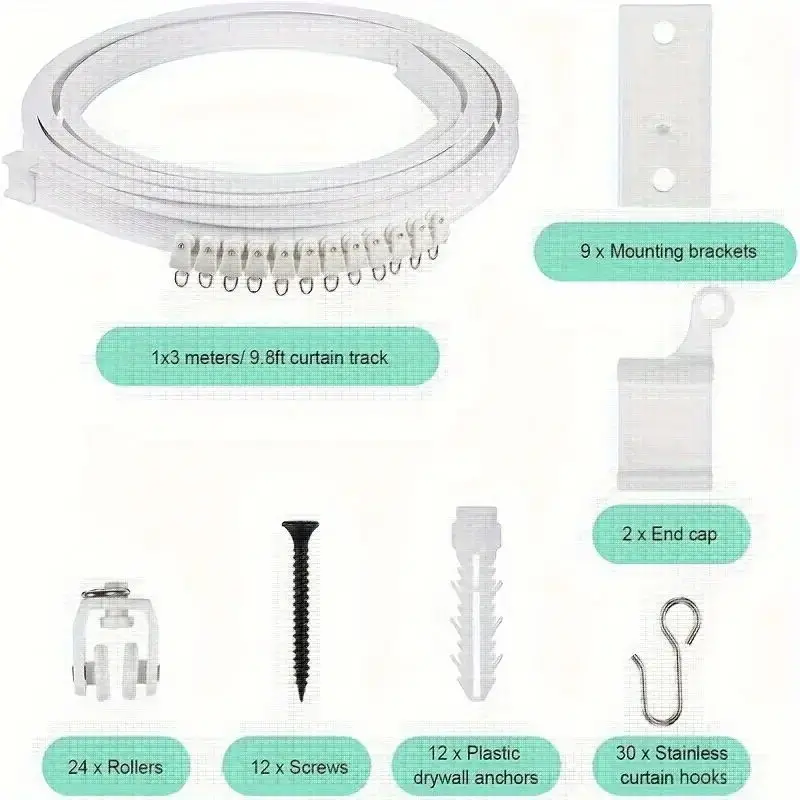 Curtain Rod 1-5m aluminum-plastic shower curtain track flexible ceiling installation with hooks for room dividers & bathrooms