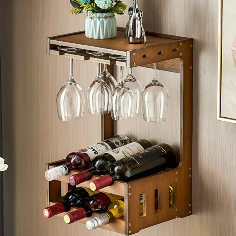 

Wine Glasses Stand Bamboo Solid Multi-function Wine Shelf Creative Restaurant Wall Shelf Bar Display Moveable Open Wine Shelf