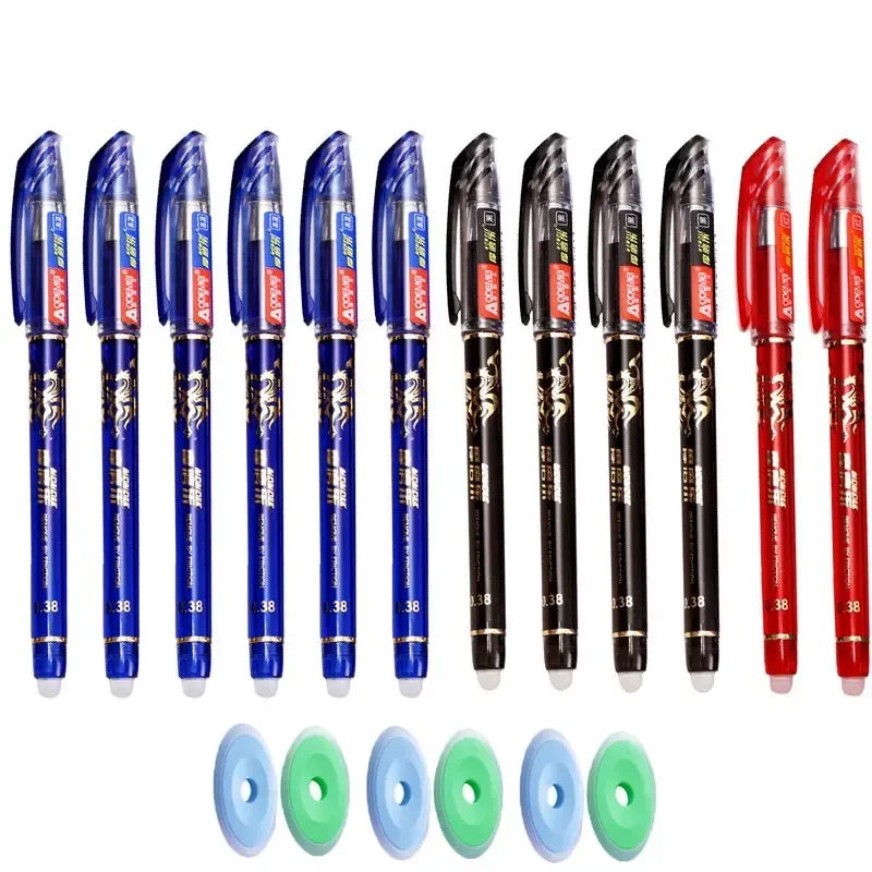 

School Writing Supplies Stationery Pens Office Kawaii Erasable Gel Pen Set Blue/Black Ink Ballpoint Refills Rods Washable Handle