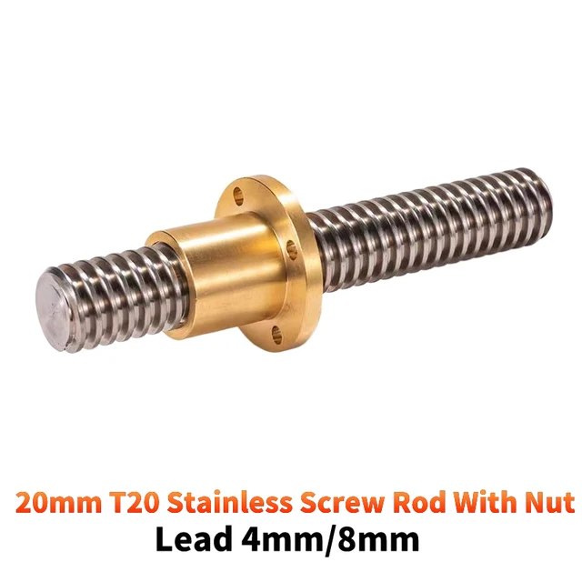 เครื่องพิมพ์3D CNC เพลาเชิงเส้นสกรูตะกั่วแบบแท่งสี่เหลี่ยมคางหมู T20 20มม. ความยาว Mur kuningan 100/400/500/550/600/700/800/900/1000มม. 1