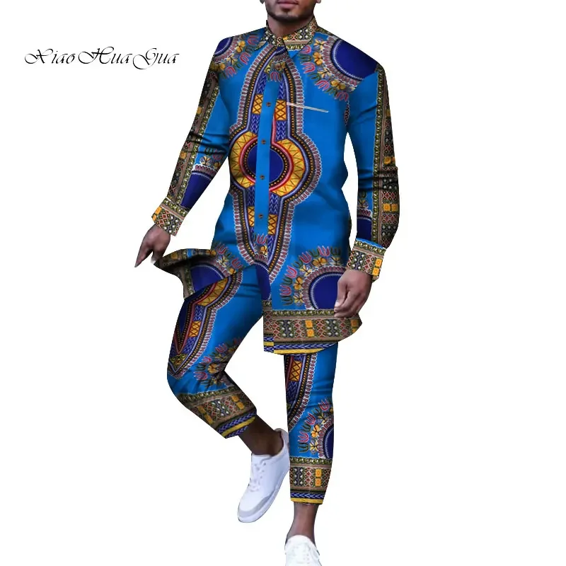 Men Outfit African Print Clothes for Men Casual Top Tee Shirts and Trousers Pant Set Plus Size African Clothing Suits Set WYN778