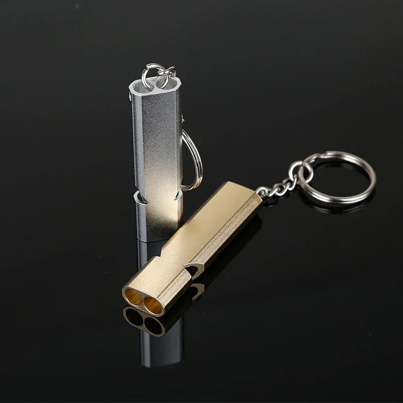 Dual-tube Survival Whistle Lifeguard Camping Safe Survival Whistle Lightweight Aluminum Alloy Loud Waterproof 1pc