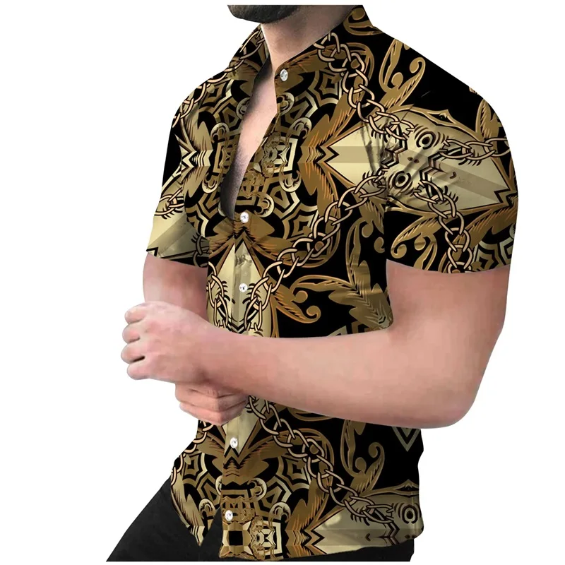 Men's Beach Dress Shirt 3D Print Summer Button Down Palmshadow Floral Short Sleeve Shirt Casual Slim Fit Party Hawaiian Shirts 4