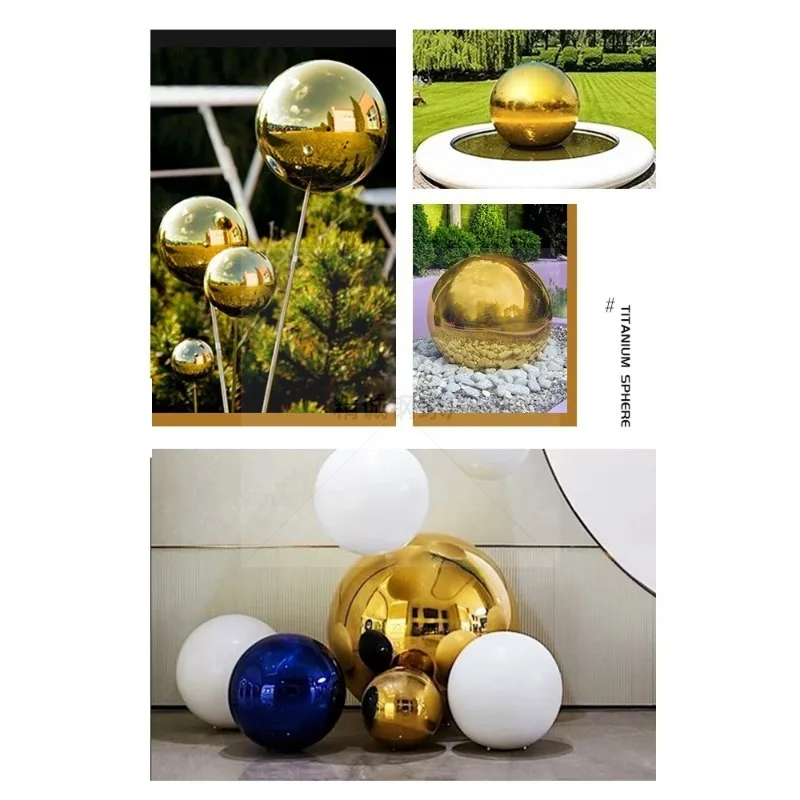 Dia 19-300mm 304 Stainless Steel Hollow Ball Golden 1.0mm Titanium Gold Metal Hollow Ball Golden Mirror Surface Decorative Ball