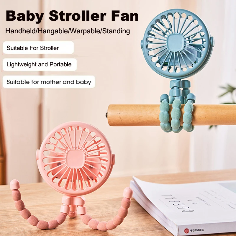 3 Speeds Fan for Cart Stroller Outdoor Portable Fans With Lamp Clip On Baby Stroller USB Rechargeable Handheld Electric Fan Home