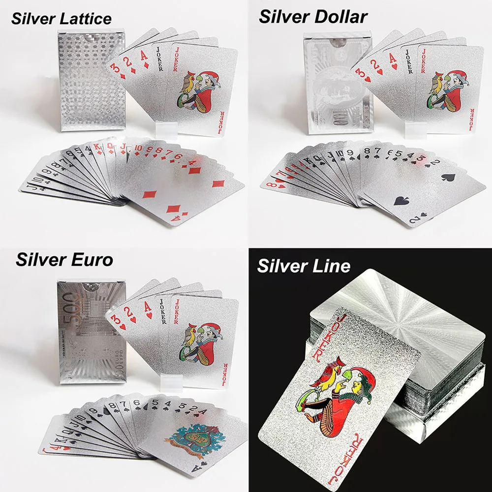 

57 X 87 mm Silver Premium Foil Waterproof Plastic Playing Cards Perfect for Texas Hold'em Magic Entertainment Playing Cards