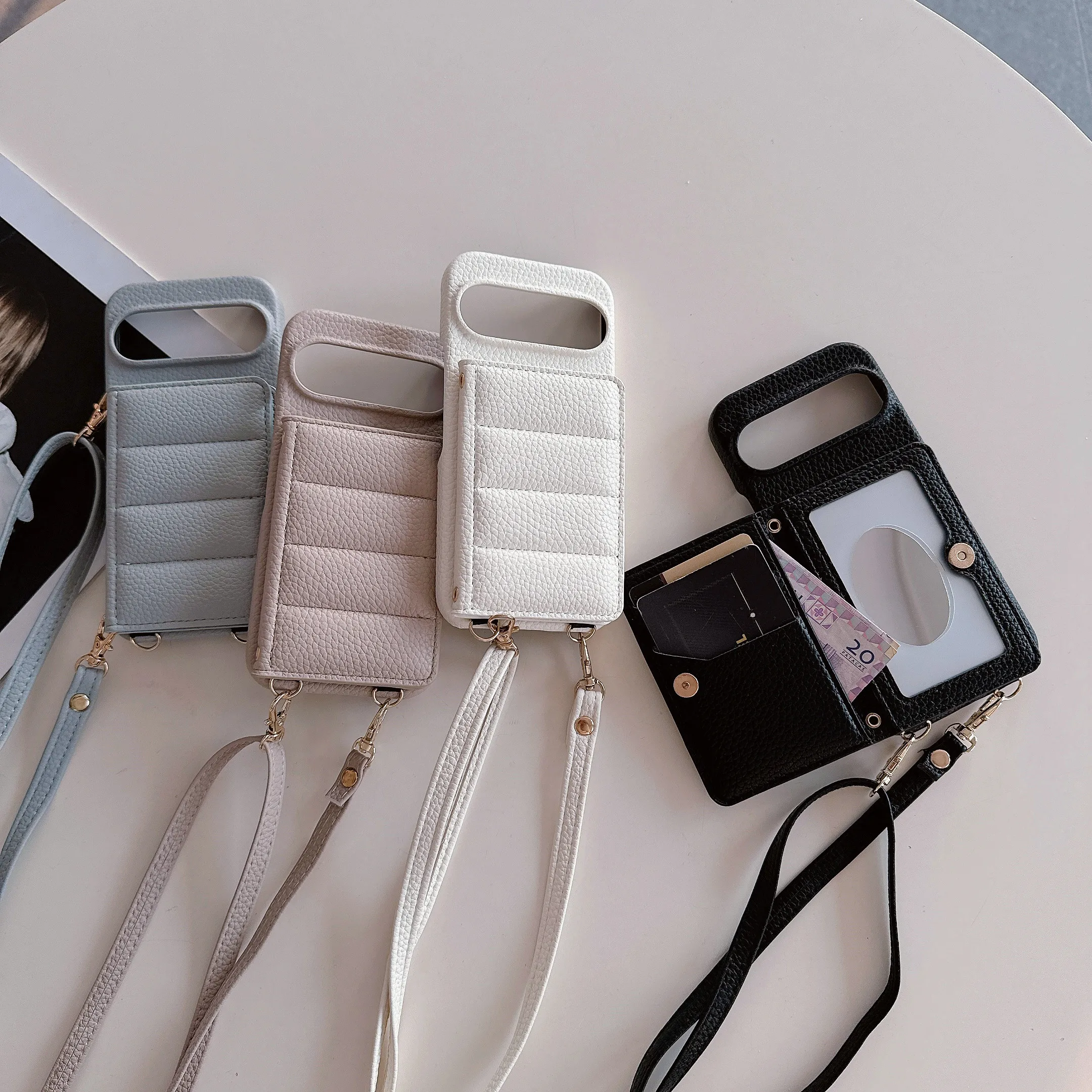 Luxury Leather Crossbody Wallet Case with Lanyard Ring Bracket