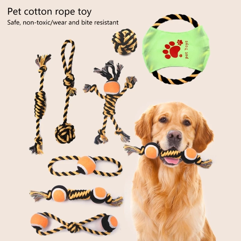 

Dog Rope Fetching Toy Set Tug-of-war Game for Dogs Teething Chew Molar Toy Dog Fetching Toy for Indoor Dogs