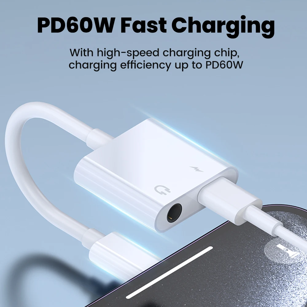 60W Dual Function Audio OTG Adapter with USB C and 3.5mm Headphone Ports