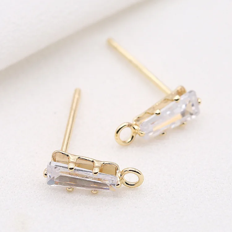 

6PCS 10*3.6MM 14K Gold Color Plated Brass with Zircon Stud Earring Jewerly Making Diy Jewelry Findings Accessories