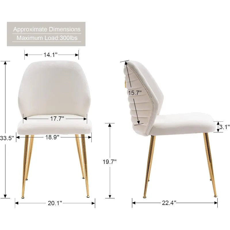 Cream Velvet Upholstered Dining Chairs Set of 2, Modern Accent Dining Room Chairs Tufted Armless Side Chair 3