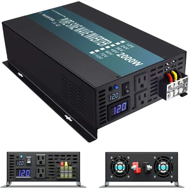 

2000W Off Grid Pure Sine Wave Solar Inverter 12V 24V DC to 110V 220V 240V AC Solar Panel Inverter Power Bank System Converter