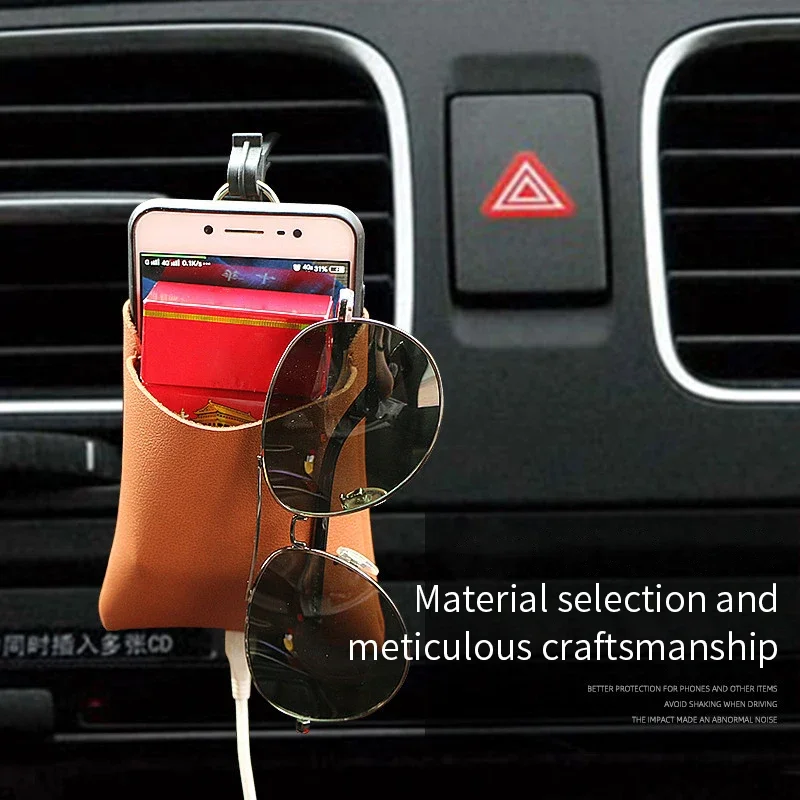 

Автомобильная сумка для хранения с крючком, минималистичный стабильный противоударный Внутренний органайзер из искусственной кожи, автомобильная сумка для воздуховода сотового телефона для водителя