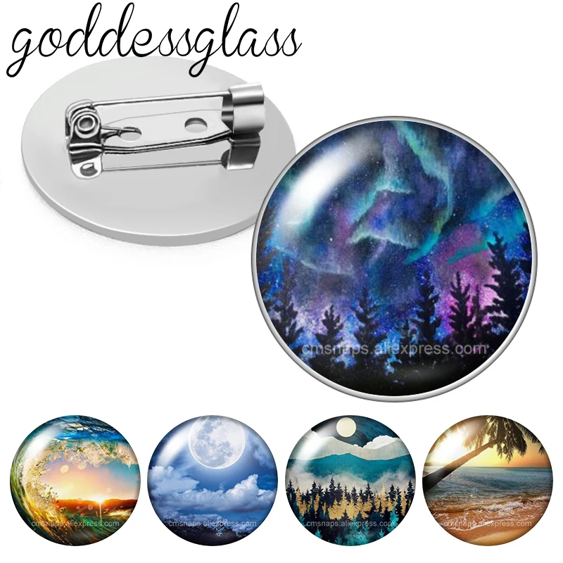 Paesaggio Cielo Mare Aurora Onde Foto Vetro Cabochon Spilla Pinback Bottone Borsa Vestiti Denim Jeans Spilla Distintivo Gioielli Regalo