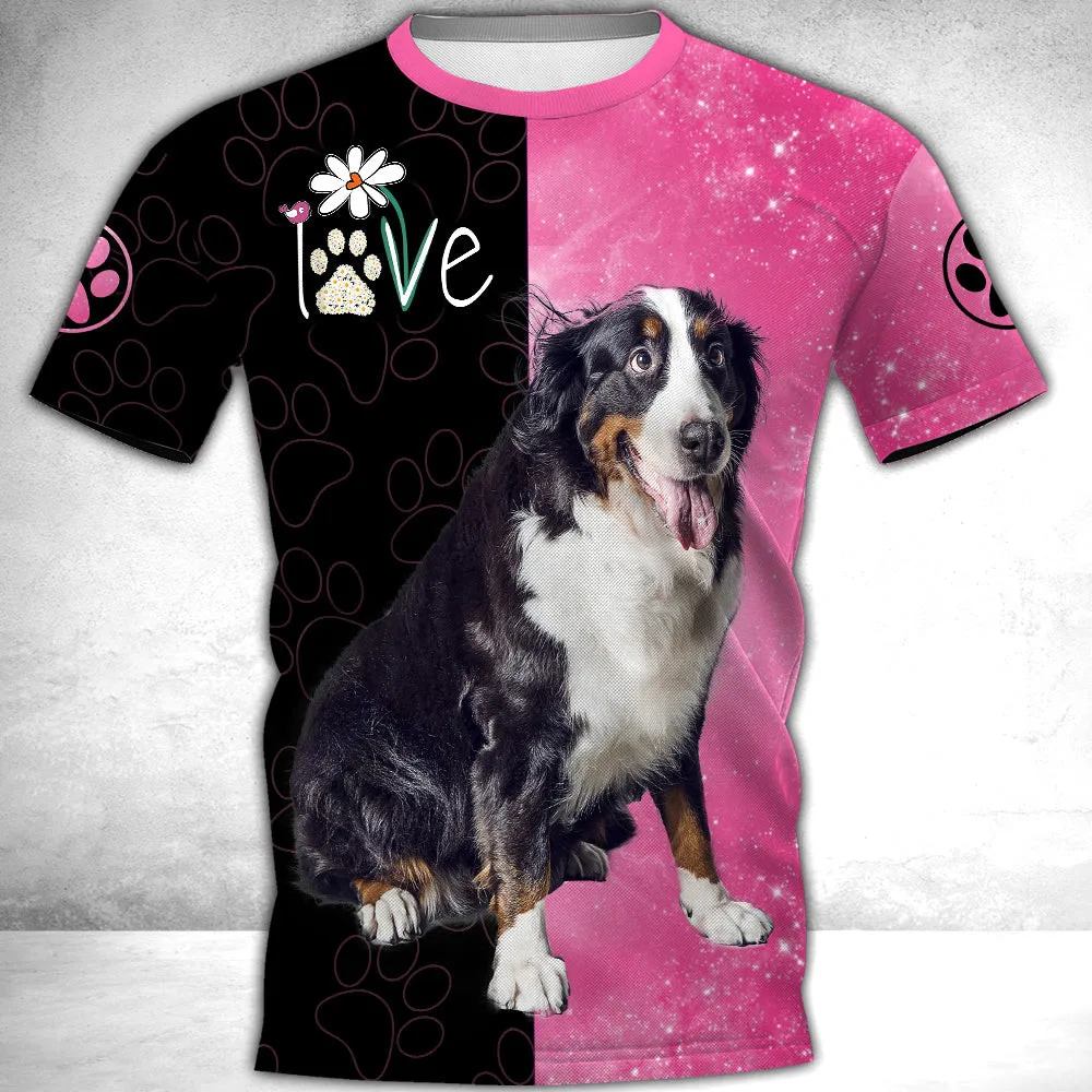 

HX Animals T-shirts 3D Graphic Floral Love Printed Tees Bernese Mountain Dog T-shirt Shih Tzu Tops Unisex Streetswear