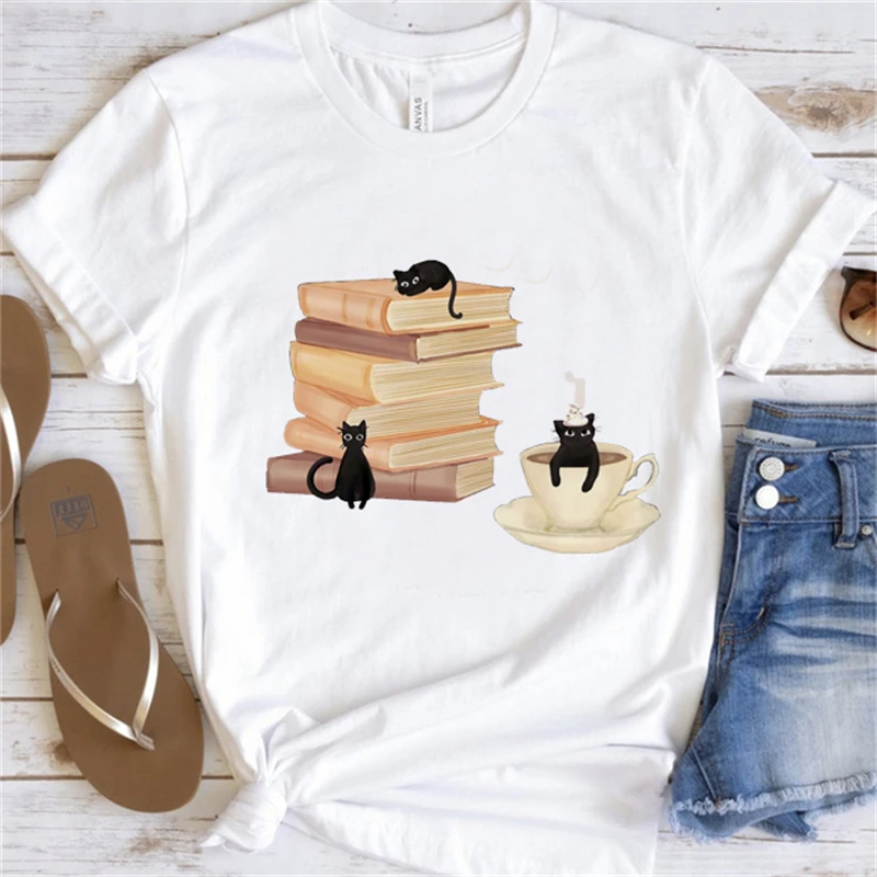 

Short Sleeved Cartoon Cat Retro Trend Casual Short Sleeved T-Shirt Clothing Pattern T-Shirt Women'S Fashionable Women'S Printed