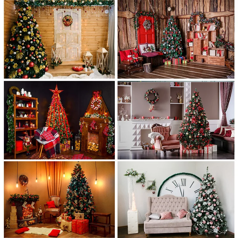 

Vinyl Christmas Backdrops Fireplace Tree Winter Interior Baby Photography Background For Photo Studio Photophone DHY-03