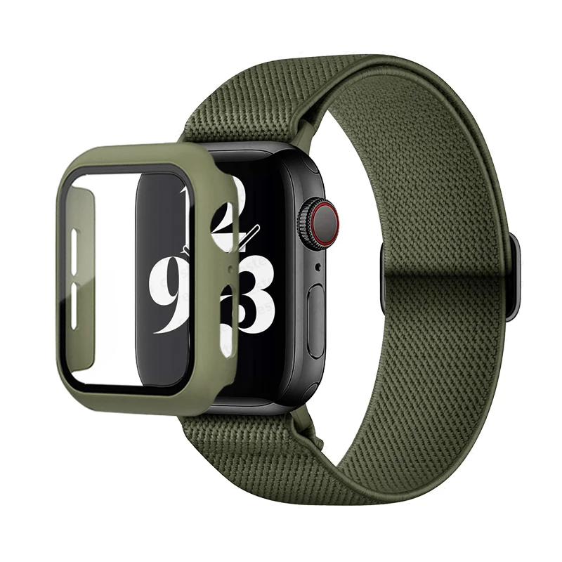 Elastic Nylon Loop Bracelet with Scrunchie Strap for Apple Watch with Case Combo