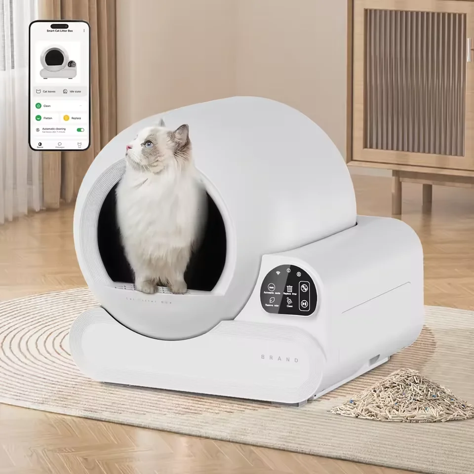스마트 고양이 화장실 대형 70L 자동 세척 안전 클립 디자인, 여러 새끼 고양이에게 적합