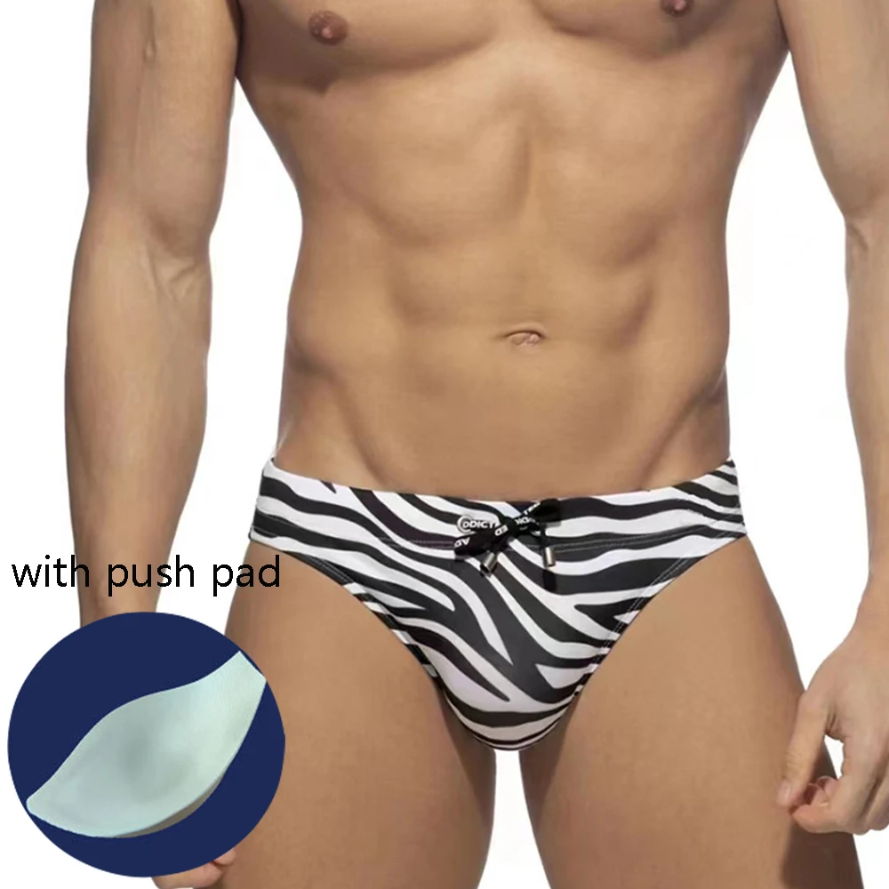

New Men's Swimming Trunks Zebra Print Low Waist Sexy Belt Push Pad Tether Quick Dry Swimming Trunks Beach Swimming Sports Shorts