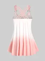 Rosegal Womens Plus Size & Curve Ombre Color Floral Print Crisscross Modest Tankini Swimsuit - Image 3