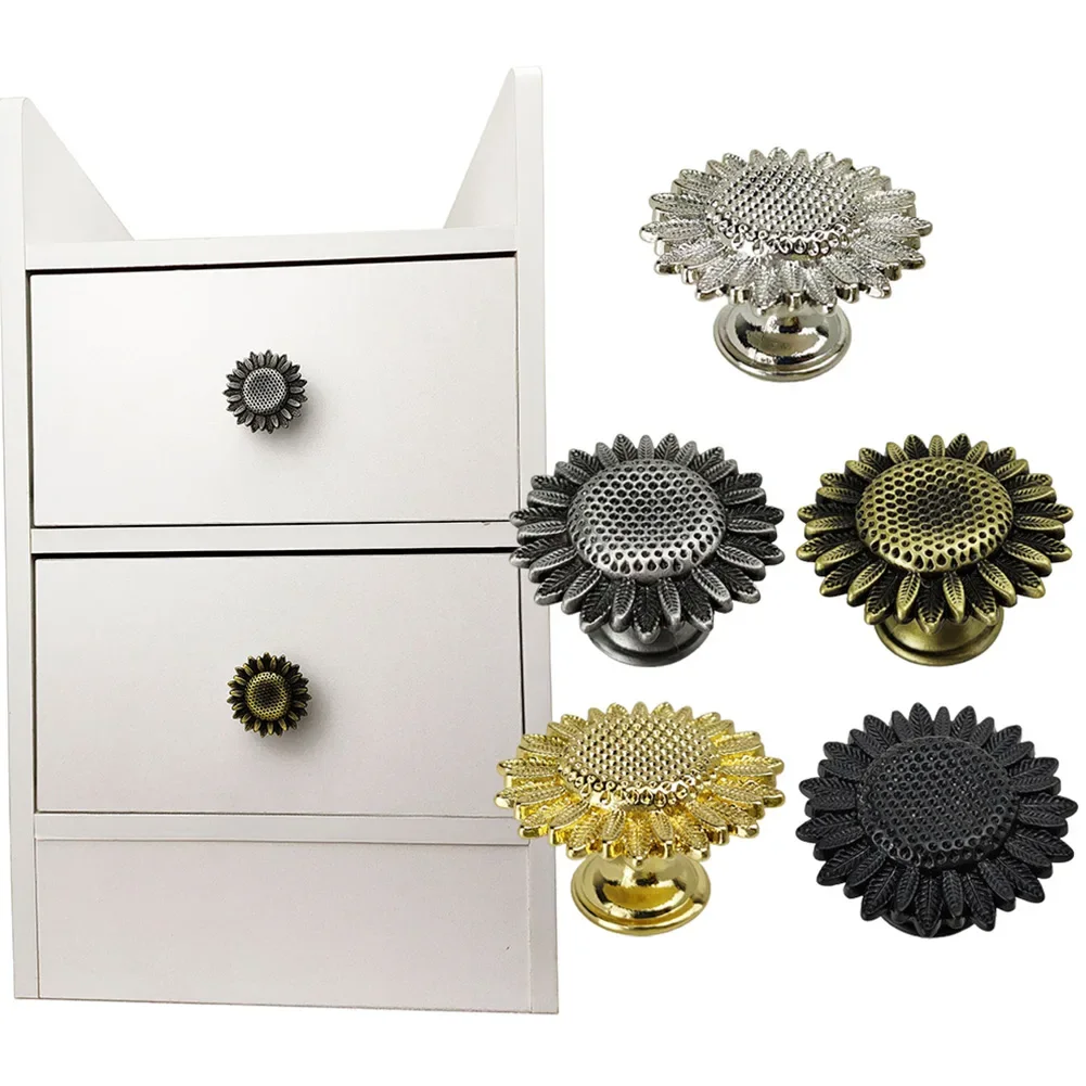 Cabinets Door Knobs Furniture Handle Zinc Alloy Sunflower Shape For Children Bedroom Home Decoration Hardware Accessories