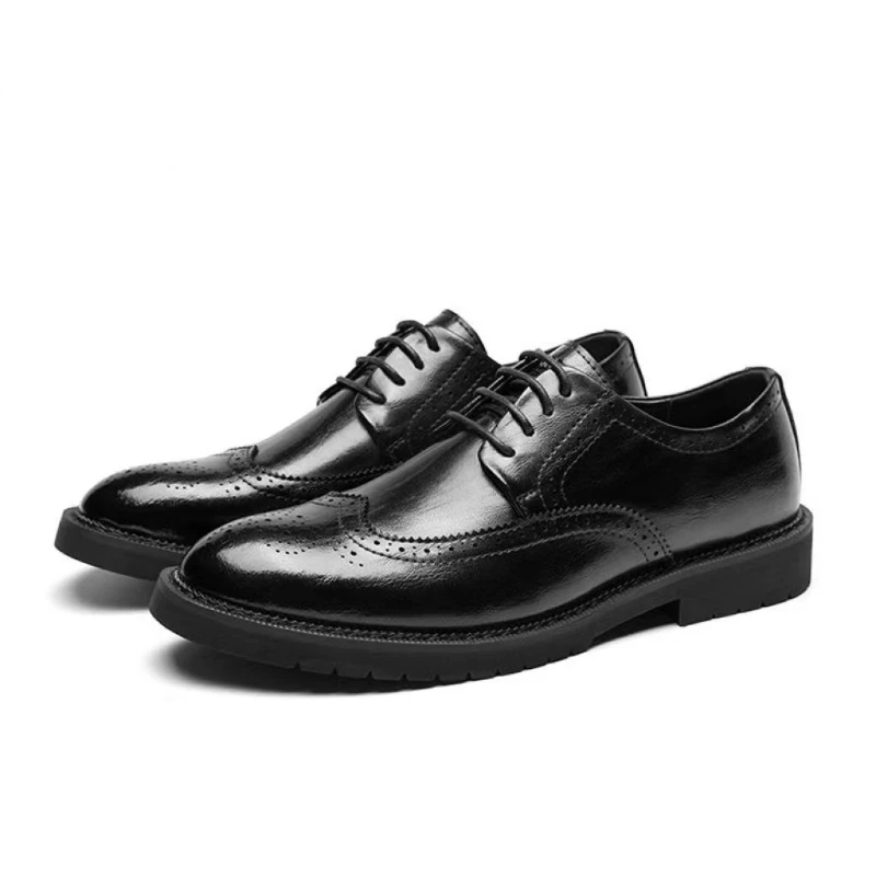 Fashion Men's Genuine Leather Brogue Shoes British Style Carving Dress Shoes For Men High Increasing Wedding Leather Shoes Men