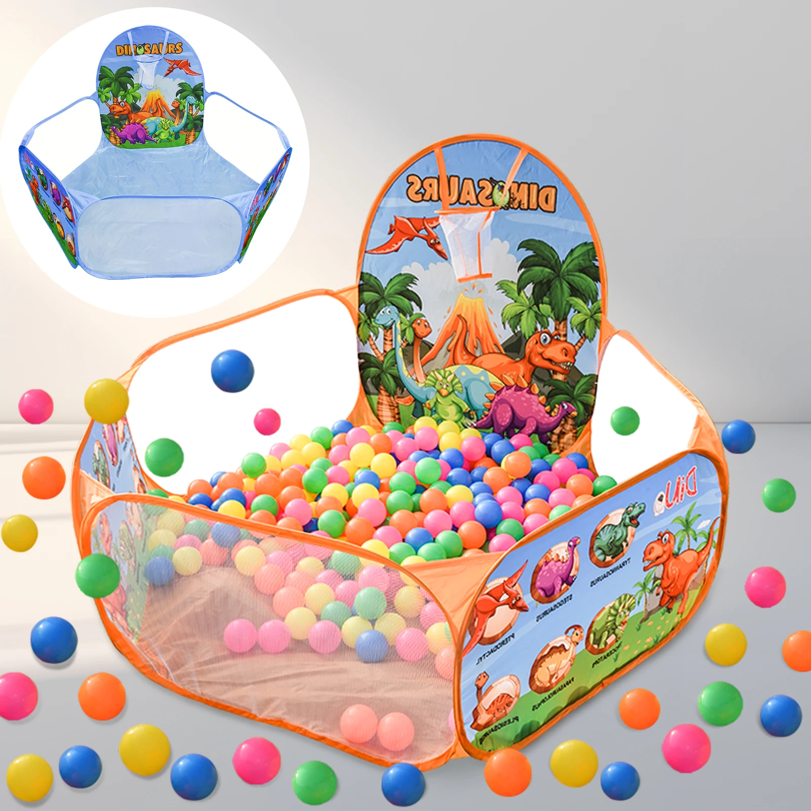 Ocean Balls Ball Pool Children Tent House Cartoon Dinosaur Pattern Blue Orange Ocean Ball Pool Indoor and Outdoor Foldable Portable CHILDREN'S Tent (Excluding Ball)