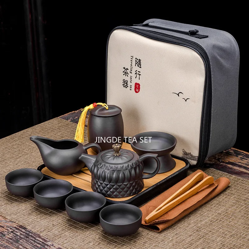 Teawere Retro Purple Sand Ceramic Teapot Set Travel Kong Fu Tea Kit Gift Porcelain Purple Sand Pot Infuser Tea Pot and Cup Set