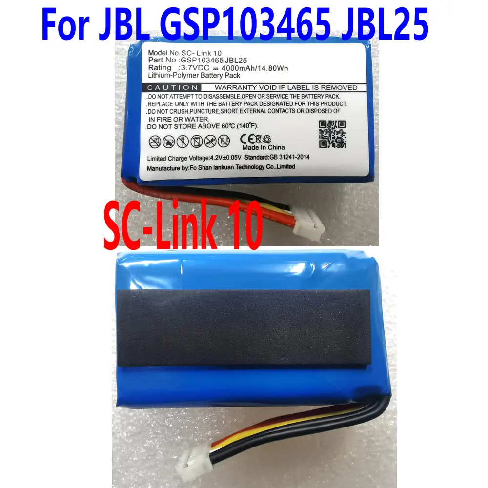 

Новый оригинальный SC-Link 10 Сменный аккумулятор для JBL GSP103465 JBL25 Bluetooth динамик 3.7VDC 4000 мАч/14.80Wh