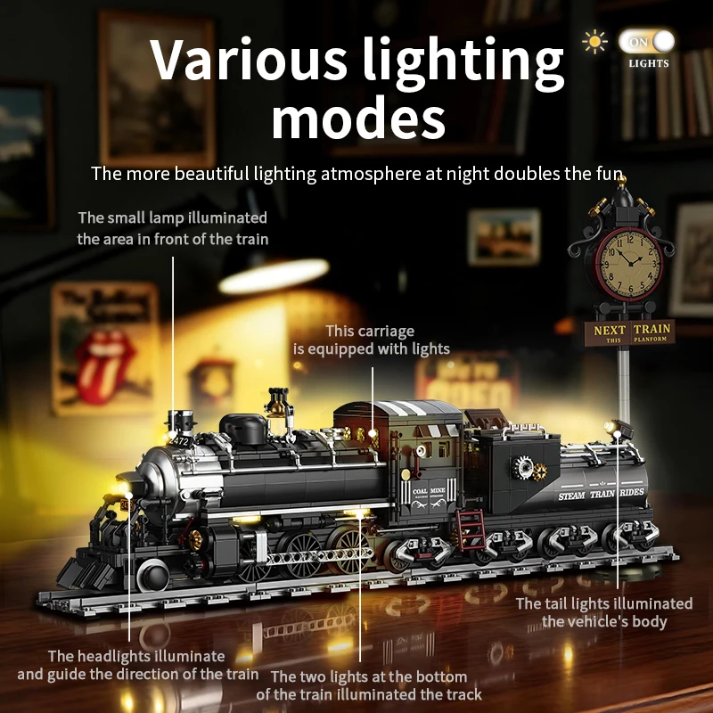 1384Pcs 테크니컬 빅보이 증기 기관차 기차 빌딩 블록 레트로 도시 기차 모델 벽돌 데스크탑 장식 장난감 소년 선물