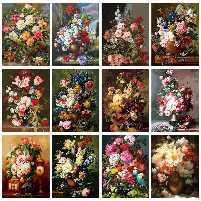 

RUOPOTY Painting By Numbers For Adults Kits Flowers Acrylic Paint On Canvas On Numbers With Frame For Home Decors Artwork